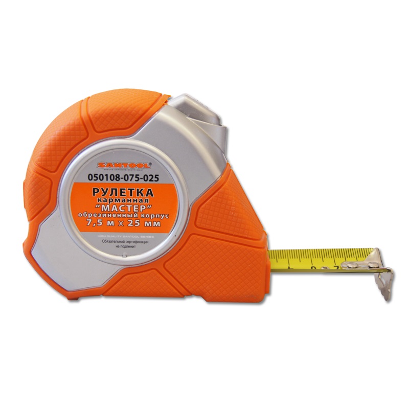 Рулетка МАСТЕР карманная 7,5м*25мм обрезиненный корпус SANTOOL - Изображение №1