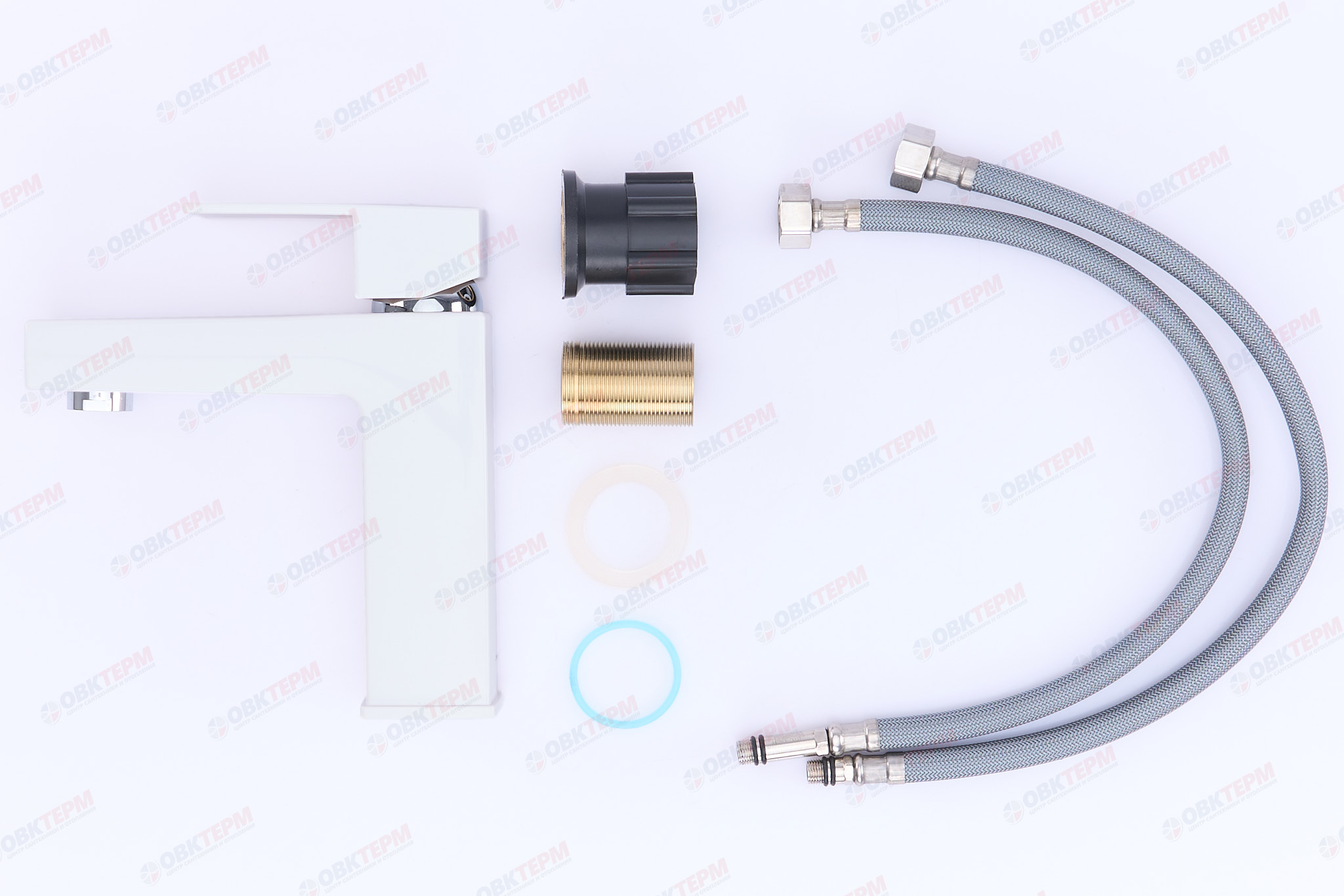 Смеситель д/умывальника PLAMIX KUBUS-001 SET White (с подводкой) (20 шт/ящ) - Изображение №3