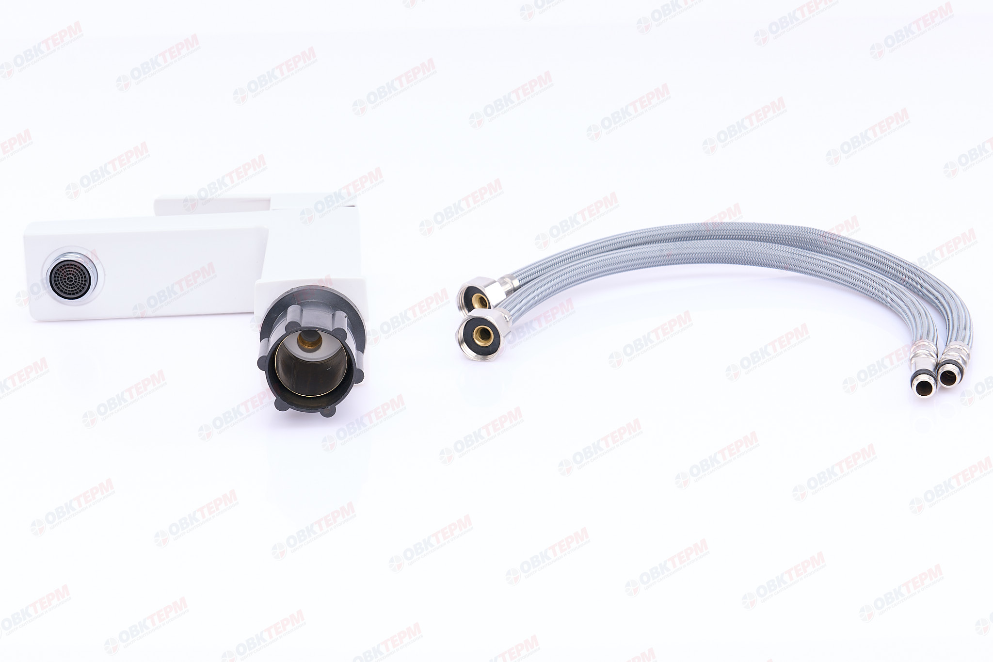 Смеситель д/умывальника PLAMIX KUBUS-001 SET White (с подводкой) (20 шт/ящ) - Изображение №4