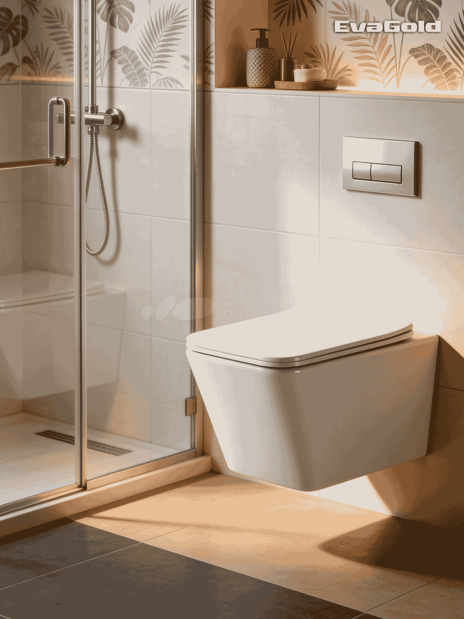 Унитаз подвесной EVA GOLD EG130 Торнадо безободковый, сиденье тонкое ДП, крепления - миниатюра №6
