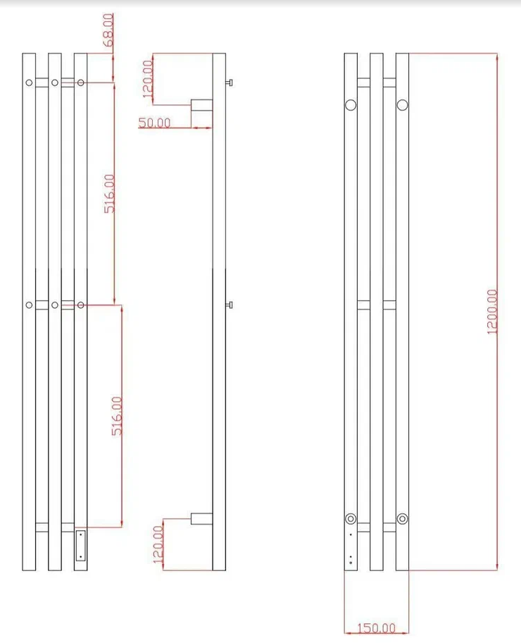 Полотенцесушитель электрический Domamir Papa 1200x120 NI (никель) - Изображение №2