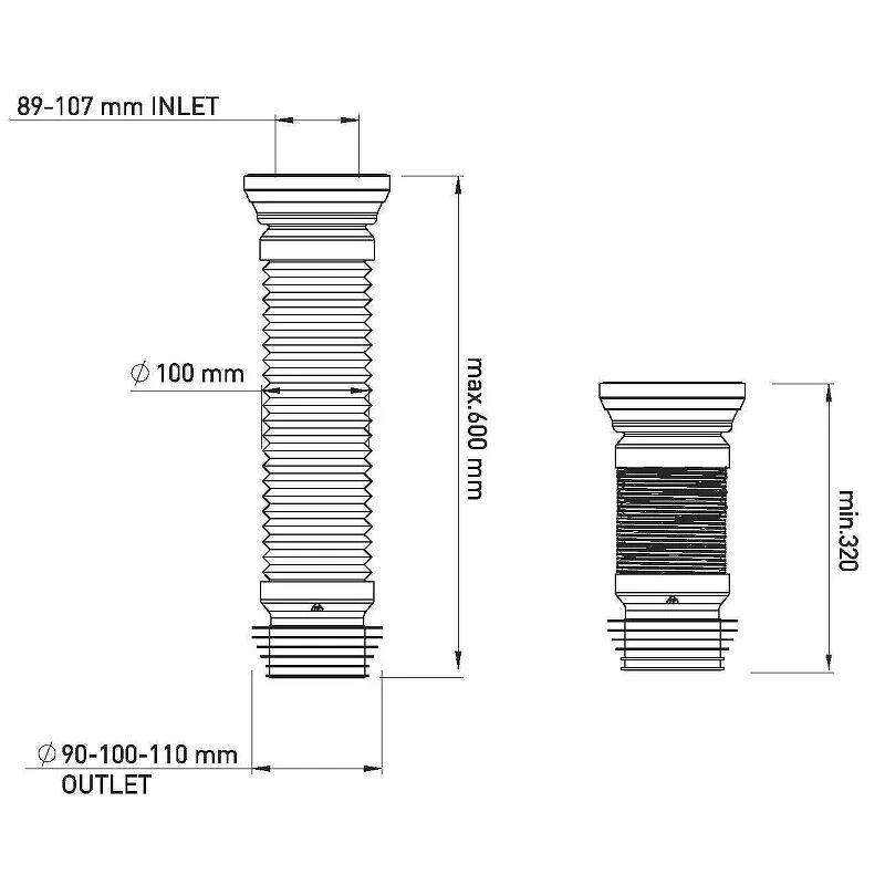 NOVA гибкая армированная гофра труба для унитаза 7011 600мм (1шт/20упак) - Изображение №2