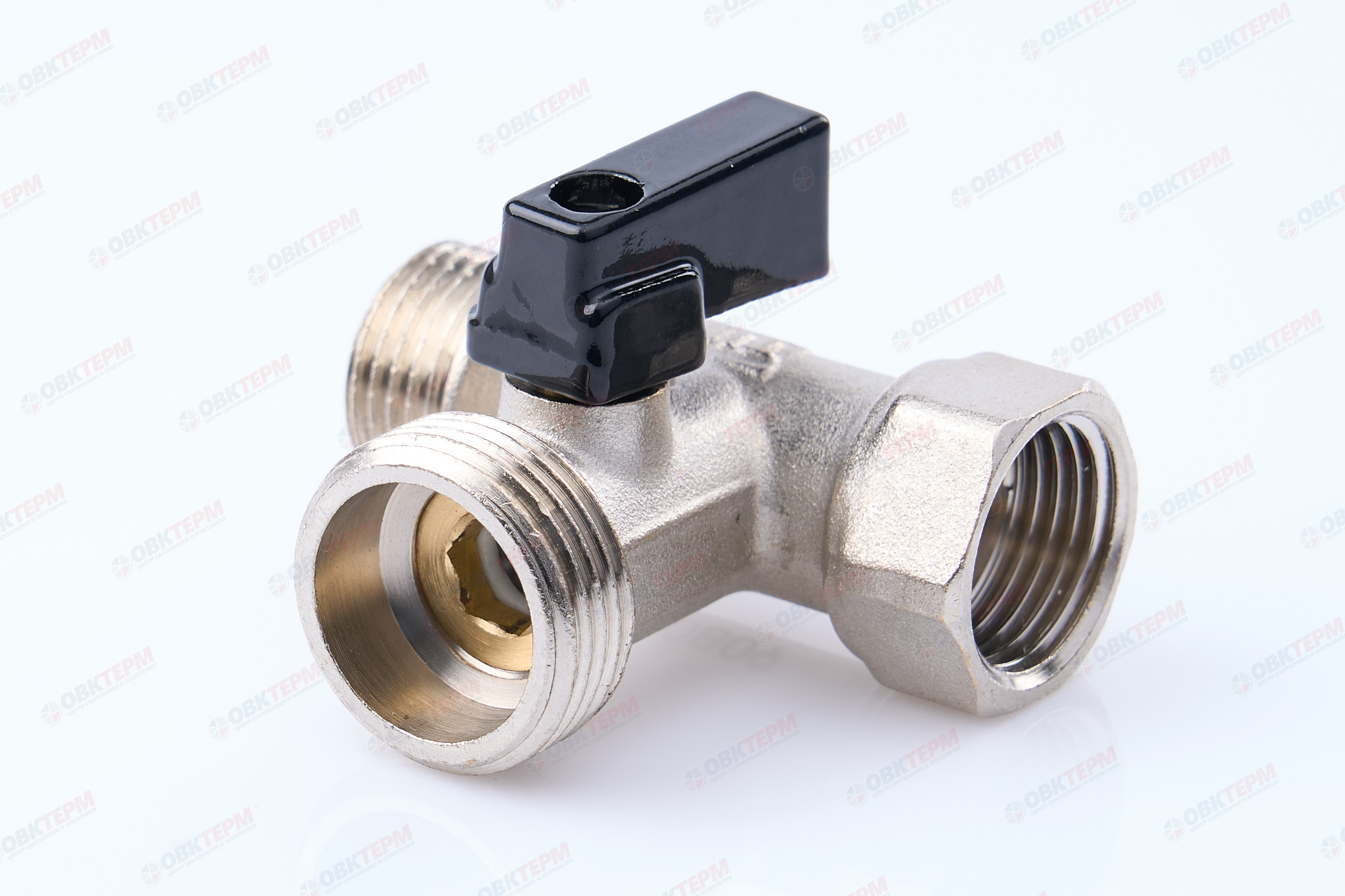 Кран  проходной для стир.машины   TIM   1/2" - 3/4" - 1/2" никел. Standart (100/25) - Изображение №1