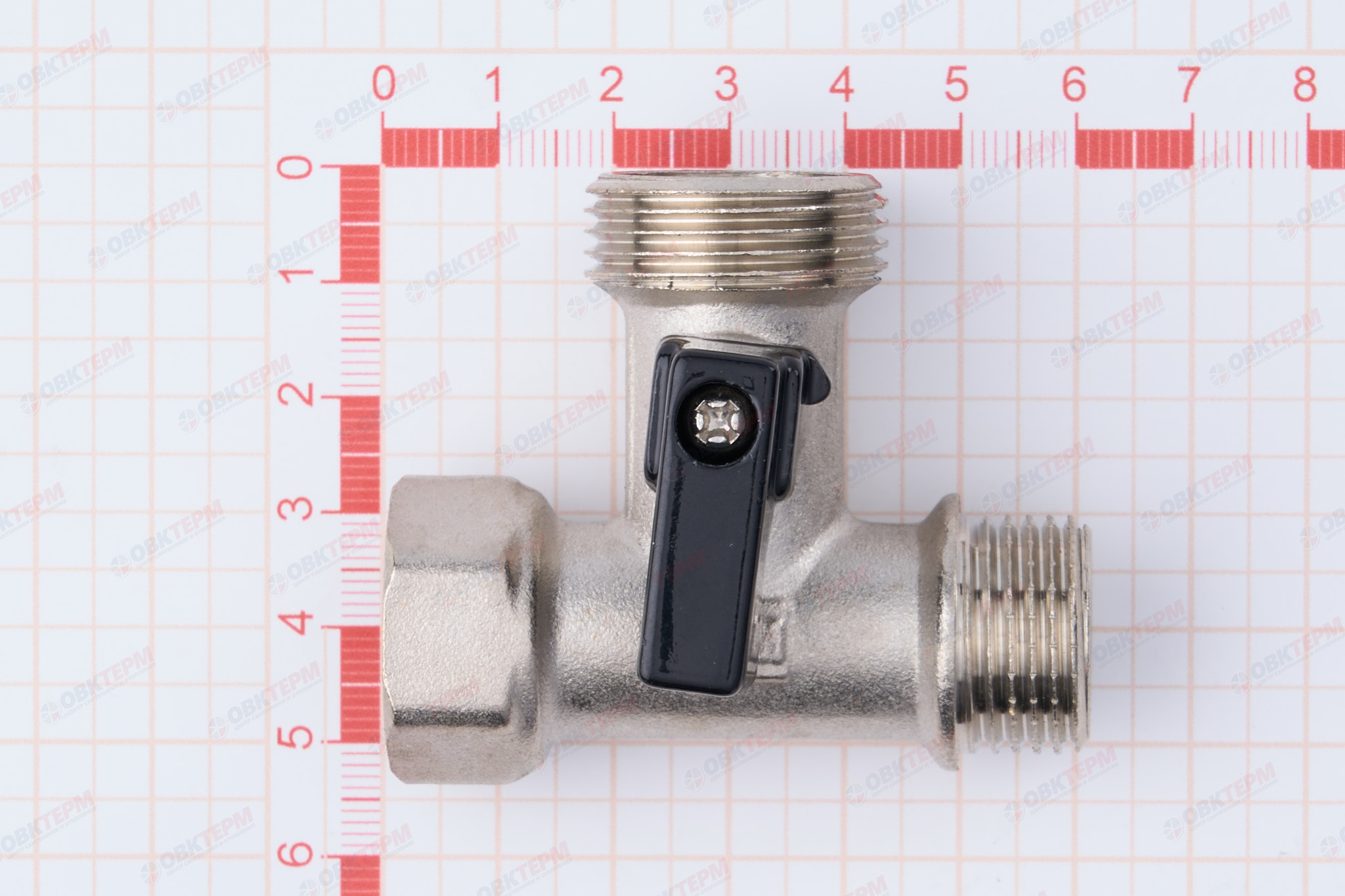 Кран  проходной для стир.машины   TIM   1/2" - 3/4" - 1/2" никел. Standart (100/25) - миниатюра №8