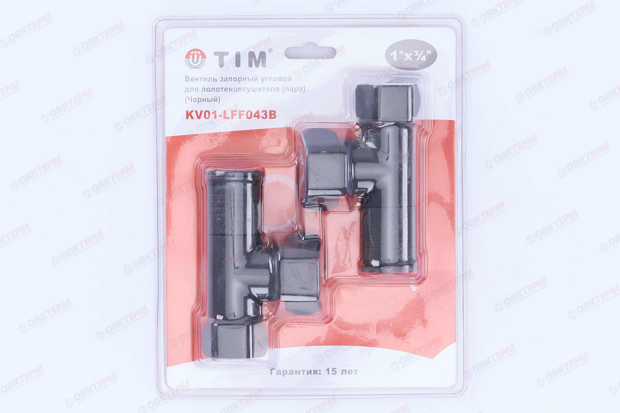 Кран  вентильный  с американкой   TIM   1"В - 3/4"В  угловой, круглый,черный   (1пара/20ящ) - миниатюра №6