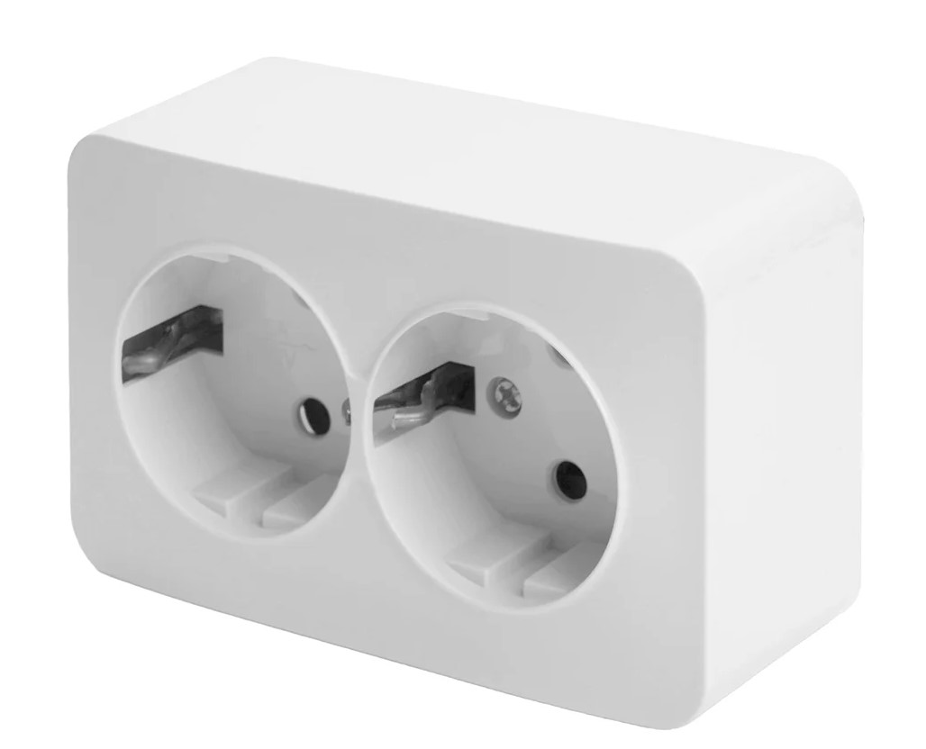 Розетка 2-местная с/з открытой установки, 250В, 16А, IP20, серия София, белый, MST16-12-01 - Изображение №1