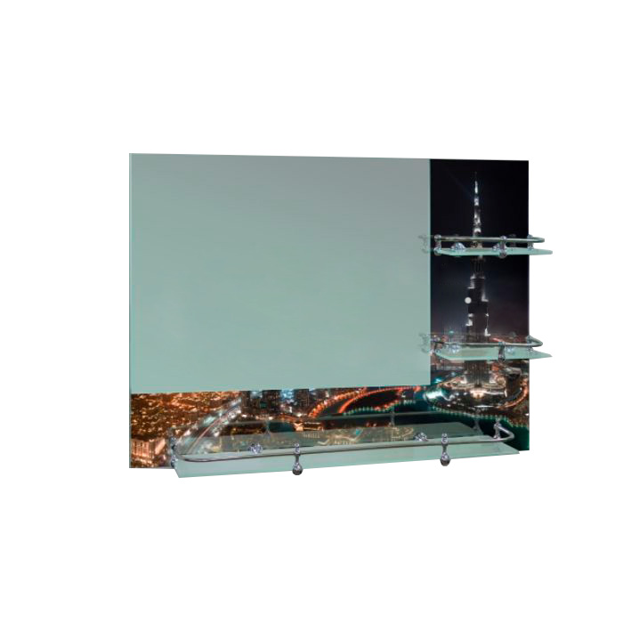 Зеркало  800х600 с полноцветом Дубай + полка 60см + полки 20см с бортом КЗСК - изображение №1