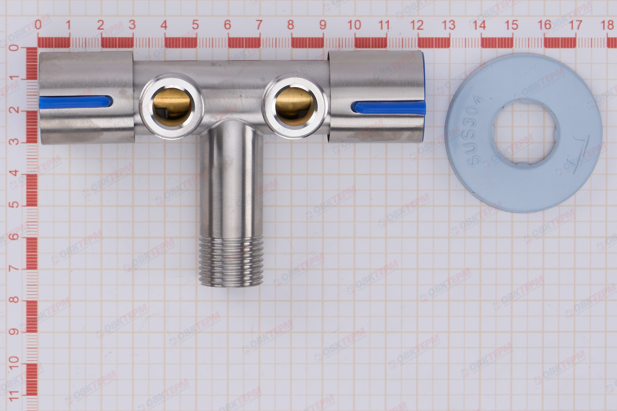 Кран для подкл. с/т приборов       TIM     1/2" - 1/2" - 1/2",   2 выхода в одну сторону    (30/1) - Изображение №5