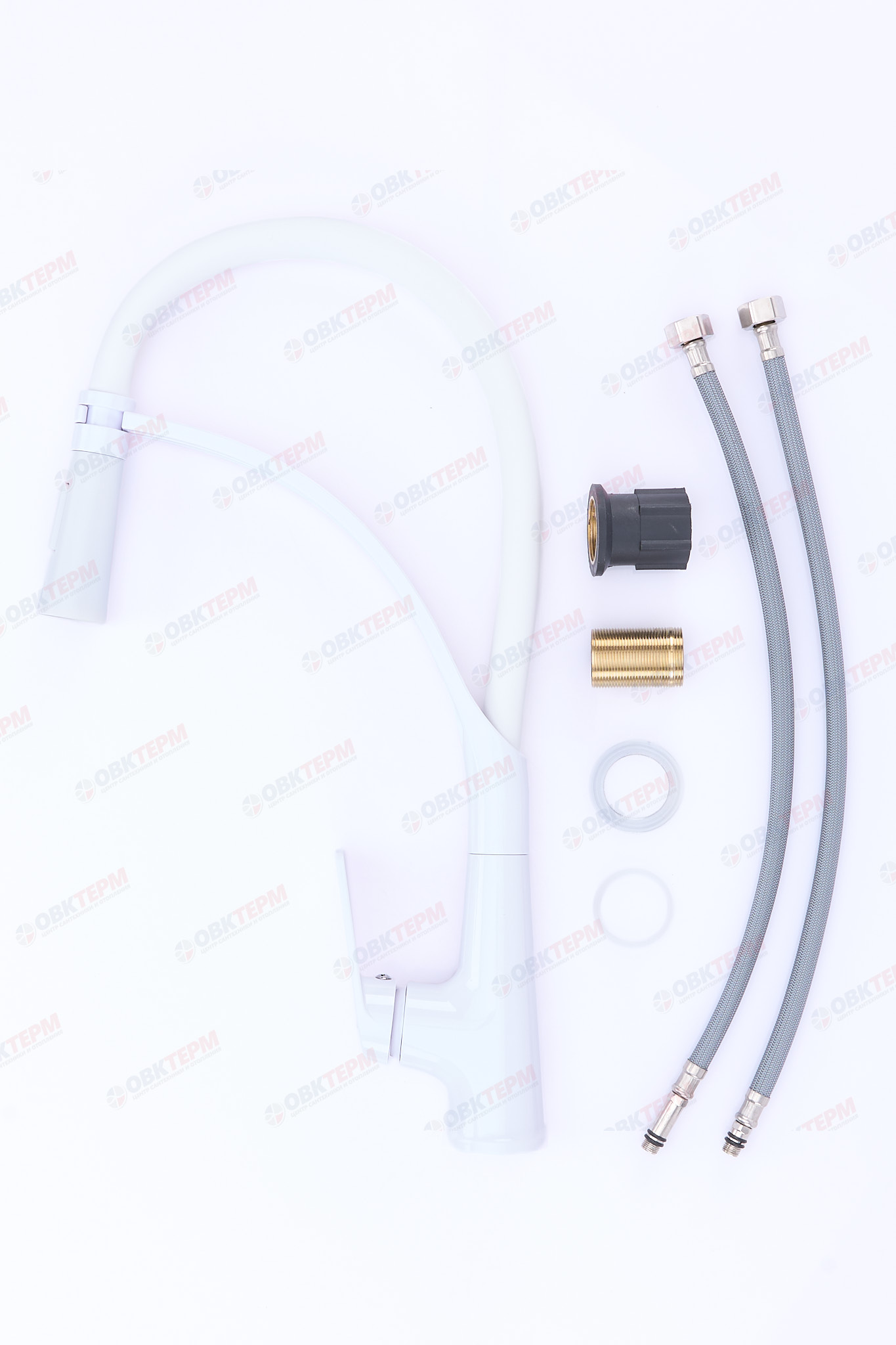 Смеситель д/кухни PLAMIX LUCAS-017 SET WHITE REFL.WHITE /гайка /35мм /с подводкой (16шт/ящ) - Изображение №3