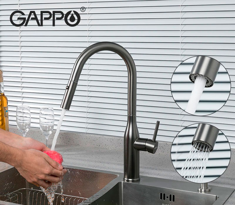 Смеситель д/кухни GAPPO G4398-45 латунь /сатин /выдвижной излив (Ø35, на гайке) - миниатюра №2