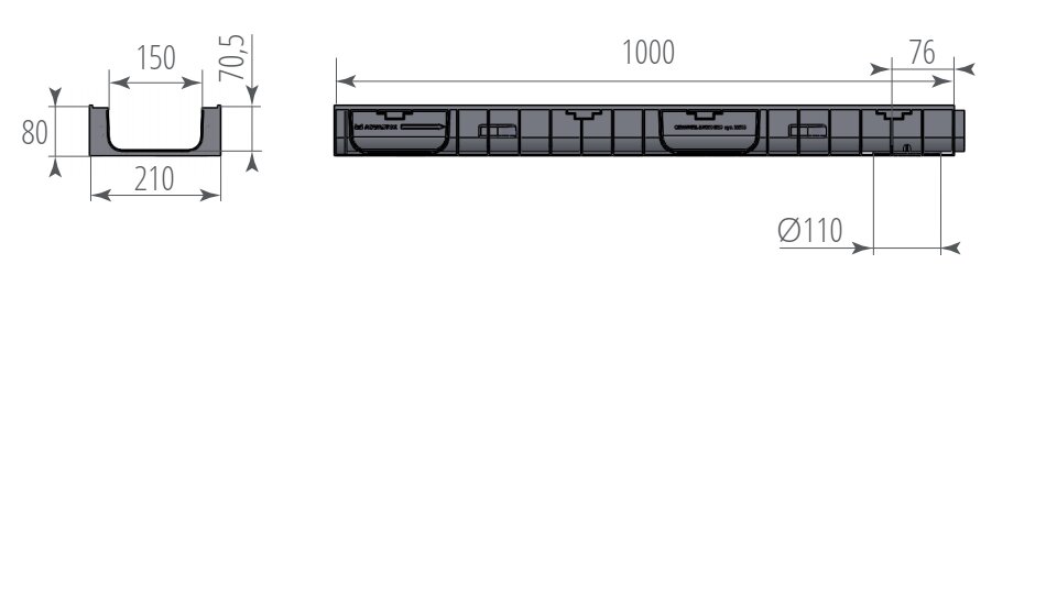 Лоток ЛВП Norma DN150 H80 без решетки (1000 х 210 х 80) - Изображение №2