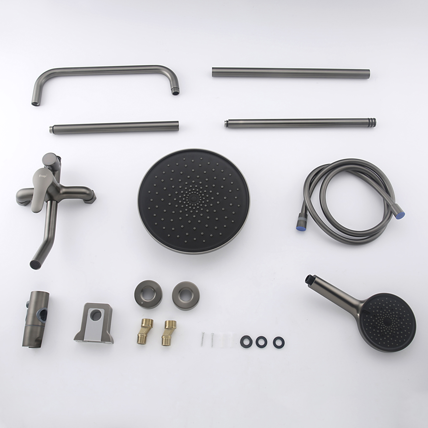 Душ/система FRAP F24011-9 оружейная сталь (верхний душ, ручн. лейка) - миниатюра №2