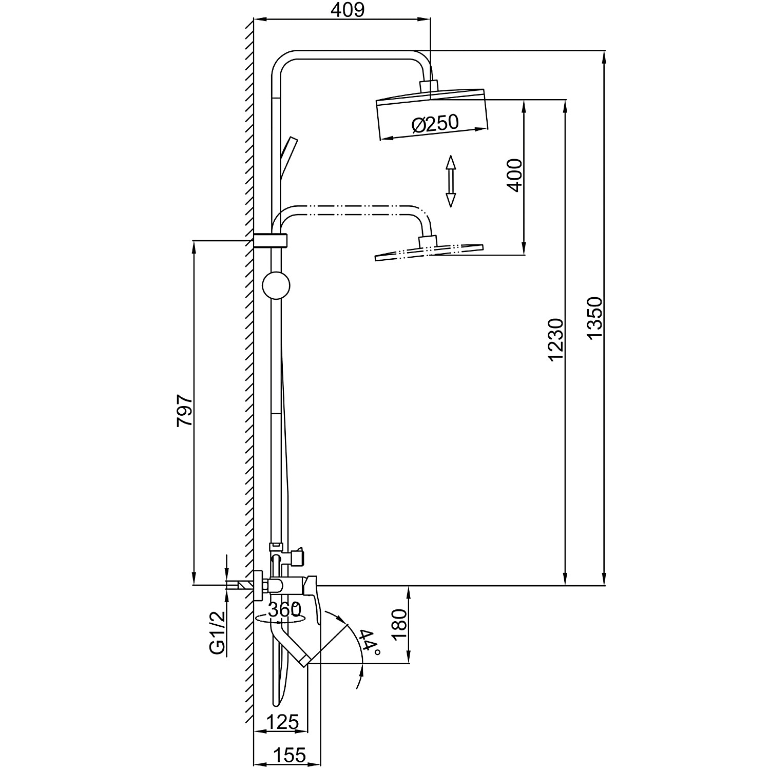 Душ/система FRAP F24011-9 оружейная сталь (верхний душ, ручн. лейка) - миниатюра №4