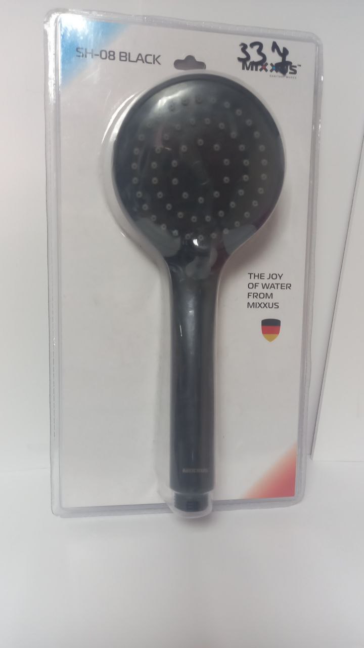 Лейка д/душа ручная MIXXUS SH-08 BLACK из нерж. стали SUS304 (блистер) (100 шт/ящ) РАСПРОДАЖА - Изображение №1