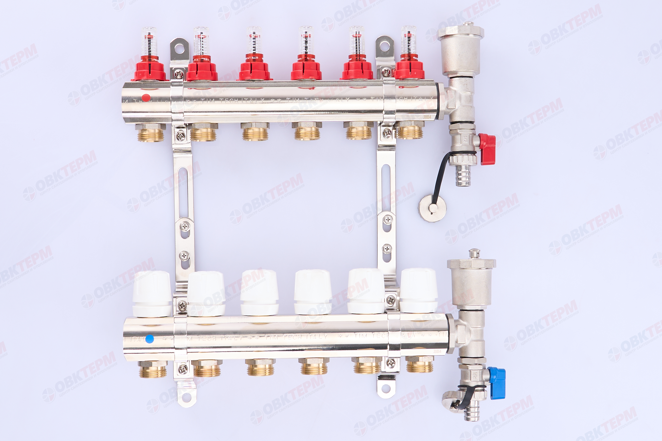 Коллектор с расходомерами без кранов TIM KF006 латунный 1" на   6 выходов   (1шт/2ящ) - Изображение №1