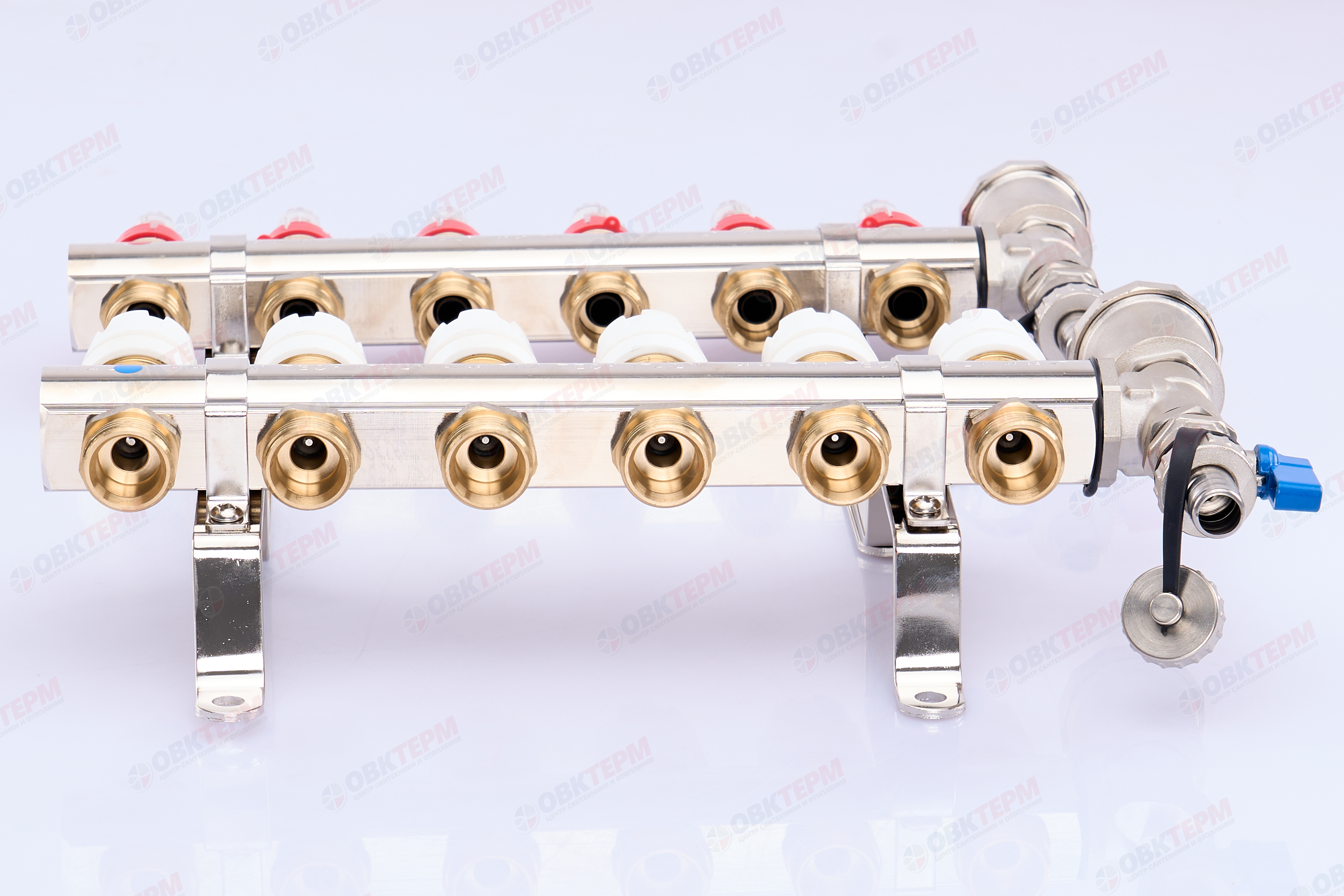 Коллектор с расходомерами без кранов TIM KF006 латунный 1" на   6 выходов   (1шт/2ящ) - Изображение №2