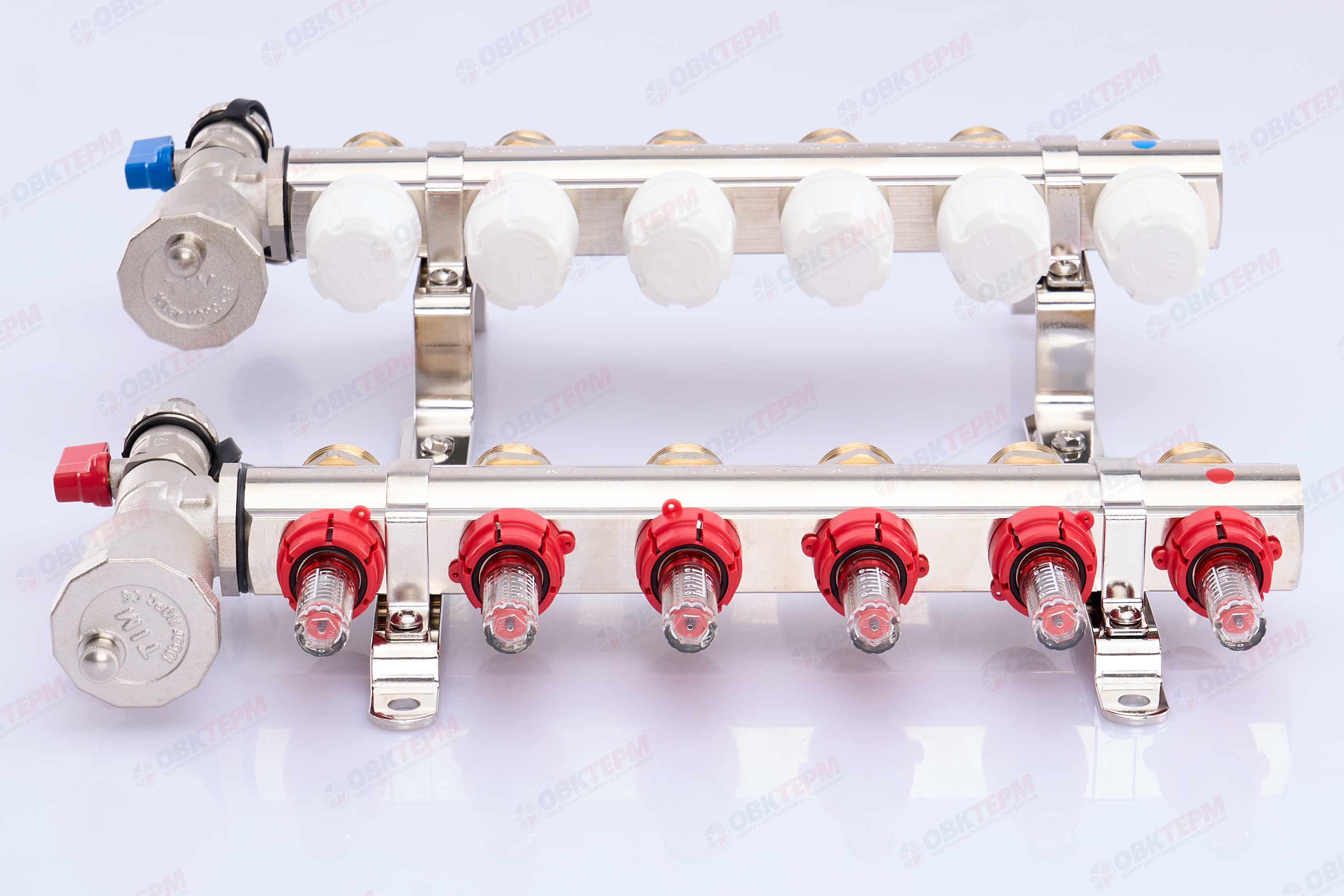 Коллектор с расходомерами без кранов TIM KF006 латунный 1" на   6 выходов   (1шт/2ящ) - Изображение №4