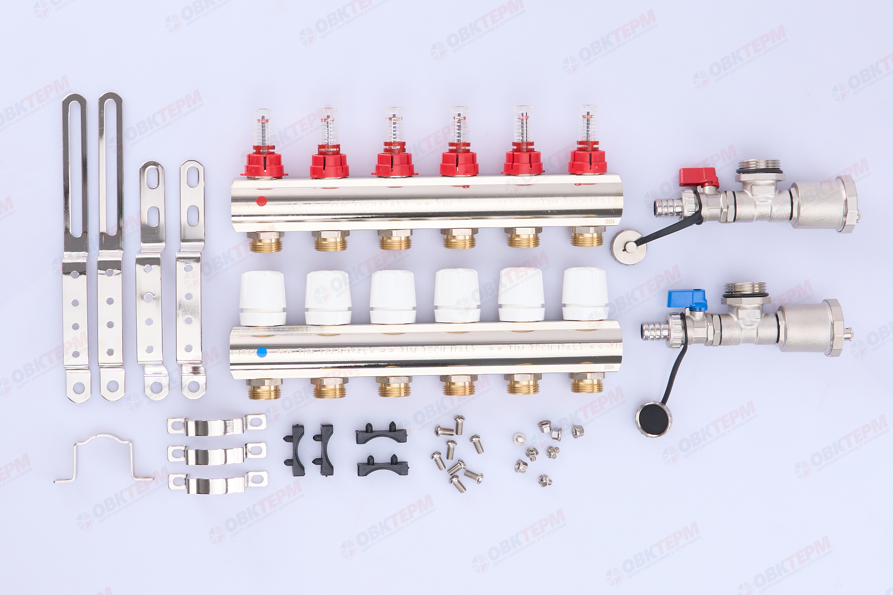 Коллектор с расходомерами без кранов TIM KF006 латунный 1" на   6 выходов   (1шт/2ящ) - миниатюра №6