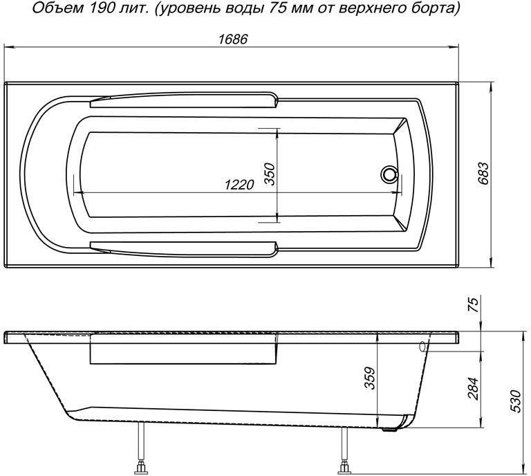 Ванна акрил AQUANET EXTRA  170*70  с каркасом  и панелью - миниатюра №2