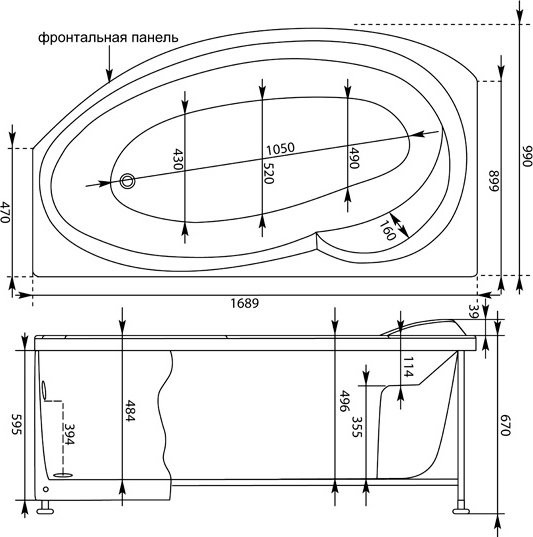 Ванна акрил AQUANET JERSEY   L  170*90  с каркасом (42-46)  и панелью - миниатюра №4