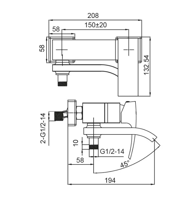Смеситель д/ванны короткий KOER KB-41007-05  (Цвет черный) (8шт/ящ) - миниатюра №2