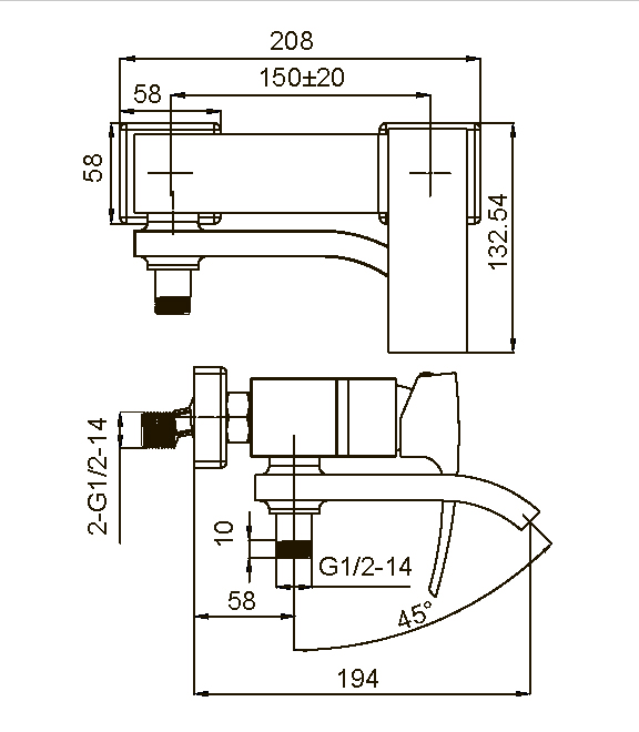Смеситель д/ванны короткий KOER KB-41007-05  (Цвет черный) (8шт/ящ) - Изображение №1