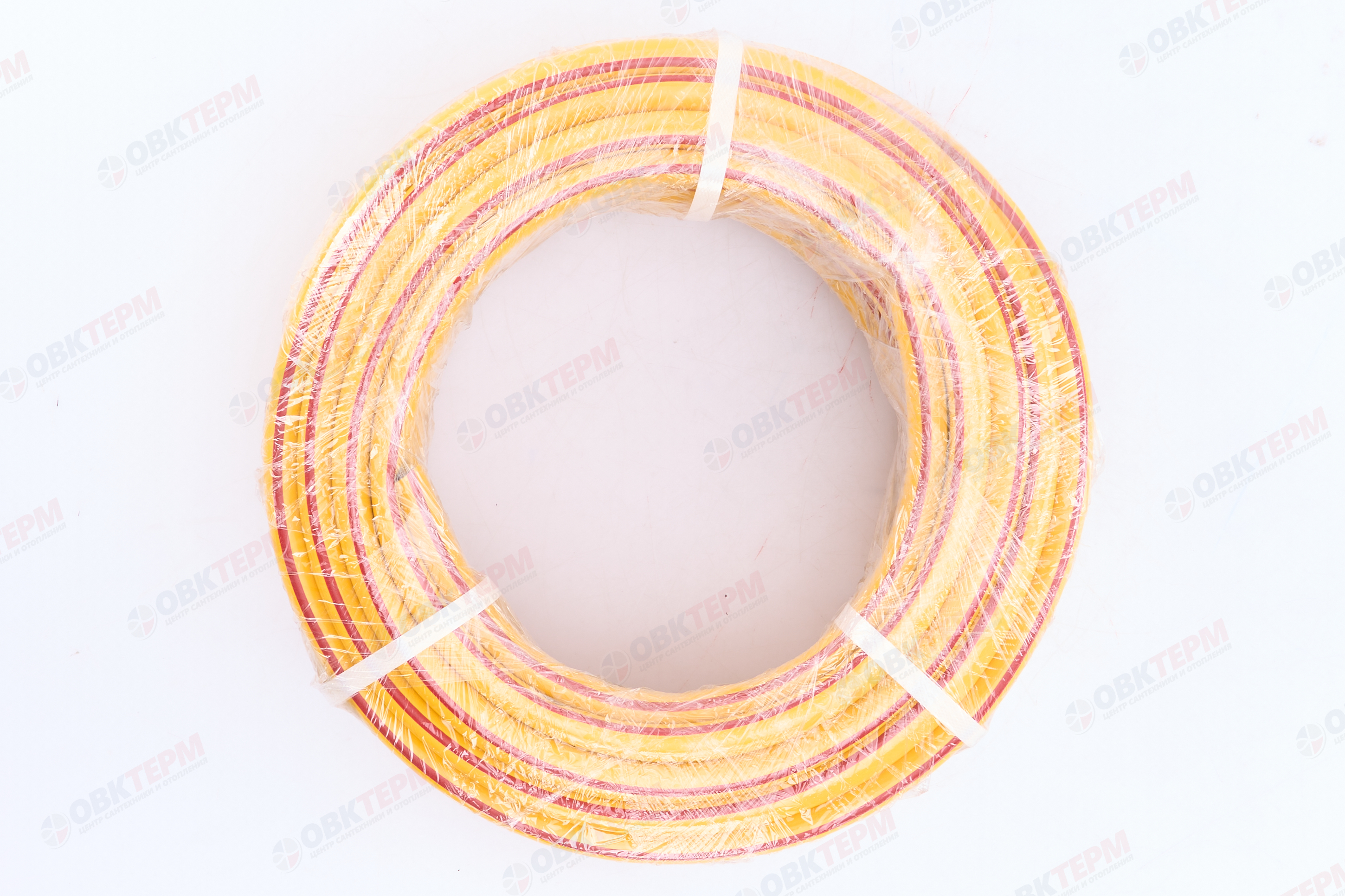 Шланг поливочный ПВХ "CRAB" Радуга 3/4(желтый с красной полосой) армированный 3-х слойный (25 м) - Изображение №5