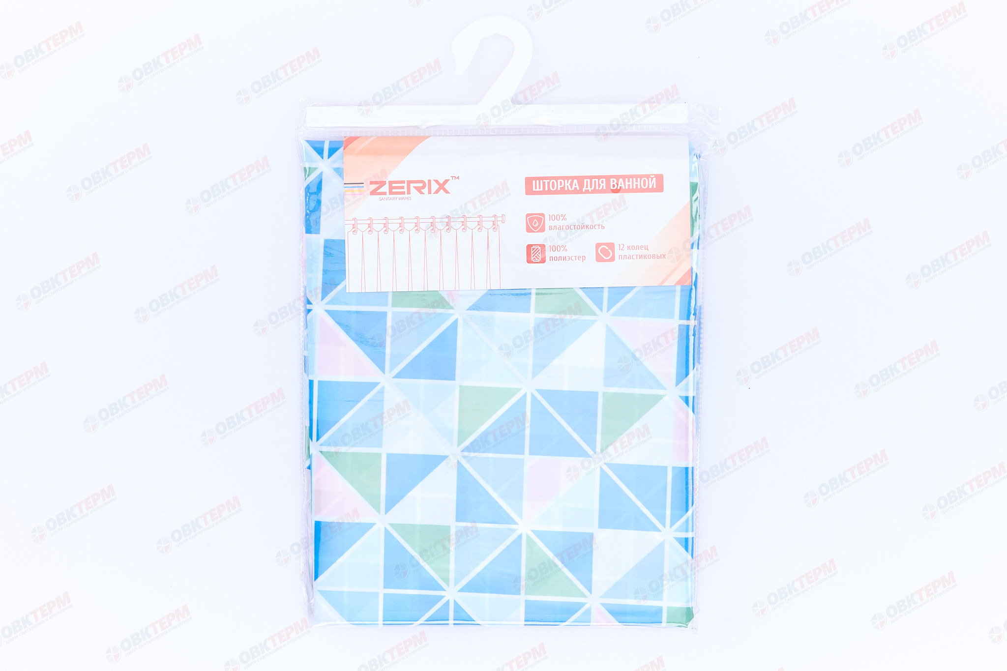 Штора для ванной из полиэстера (Узор зелено-синий) ZERIX SCT-008-180x200 (28 шт/ящ) - Изображение №2