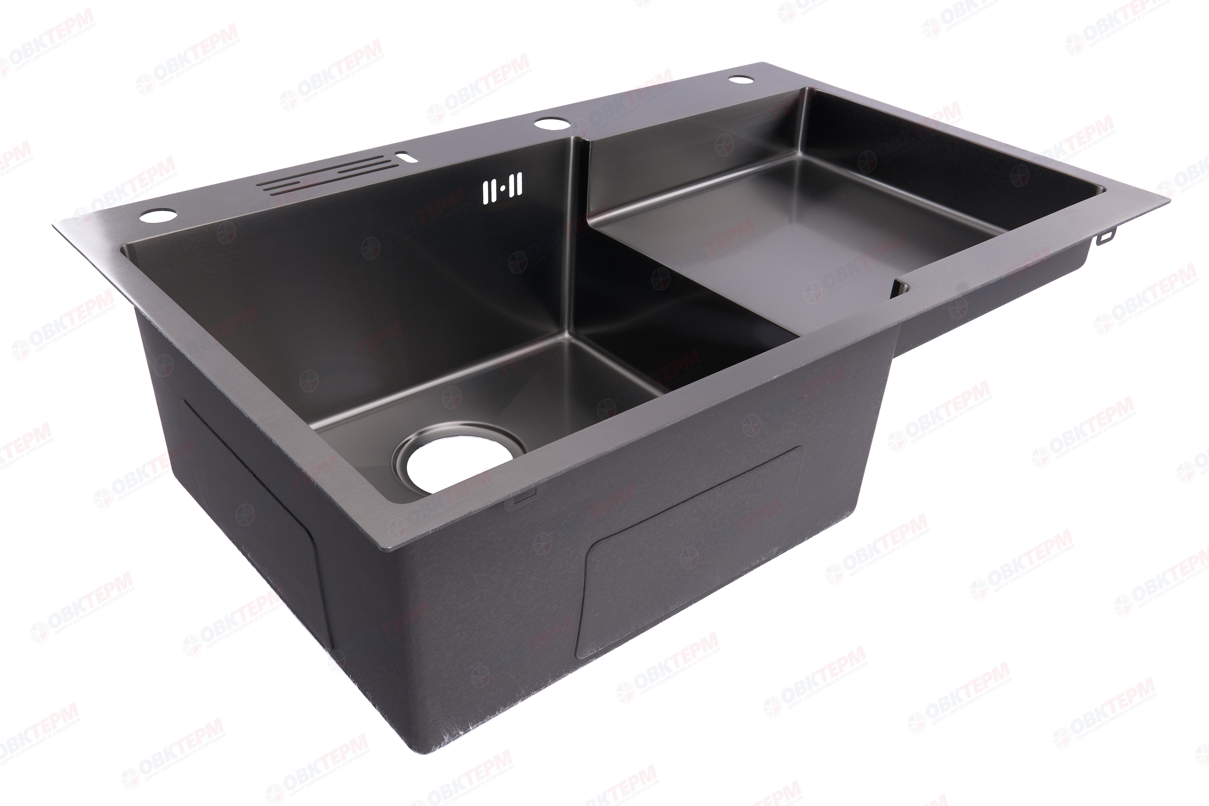 Мойка MIXXUS MH7849L-HK GRAPHITE (NANO-BLACK) из нерж.ст. глую.крыло с подст.для ножей (3.0/0.8 мм) - изображение №1