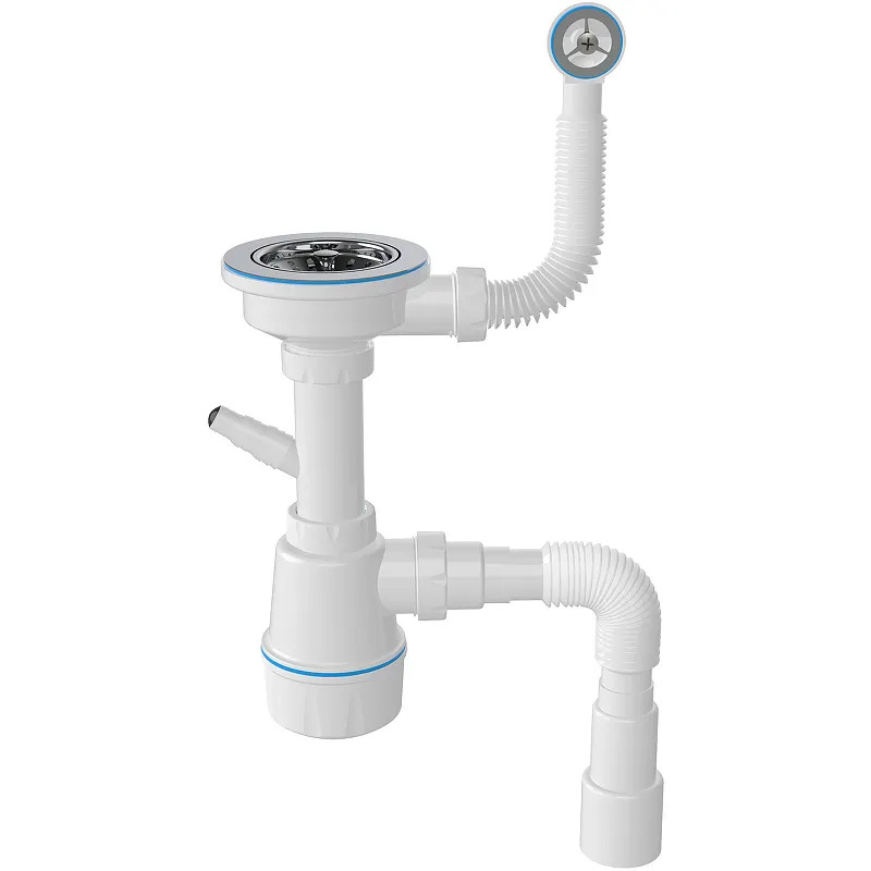 NOVA  Сифон для мойки 1048 3 1/2 с кругл. перелив., выход под стир. и гибкой трубой (1шт/20упак) - Изображение №1