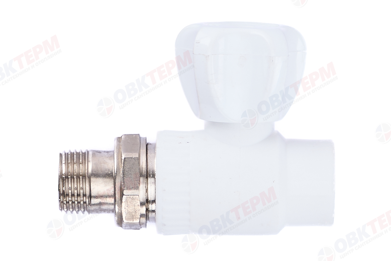 Кран шаровый радиаторный прямой 25х1/2" НР (латунный  шар) (белый) (60) (KALDE) - Изображение №1