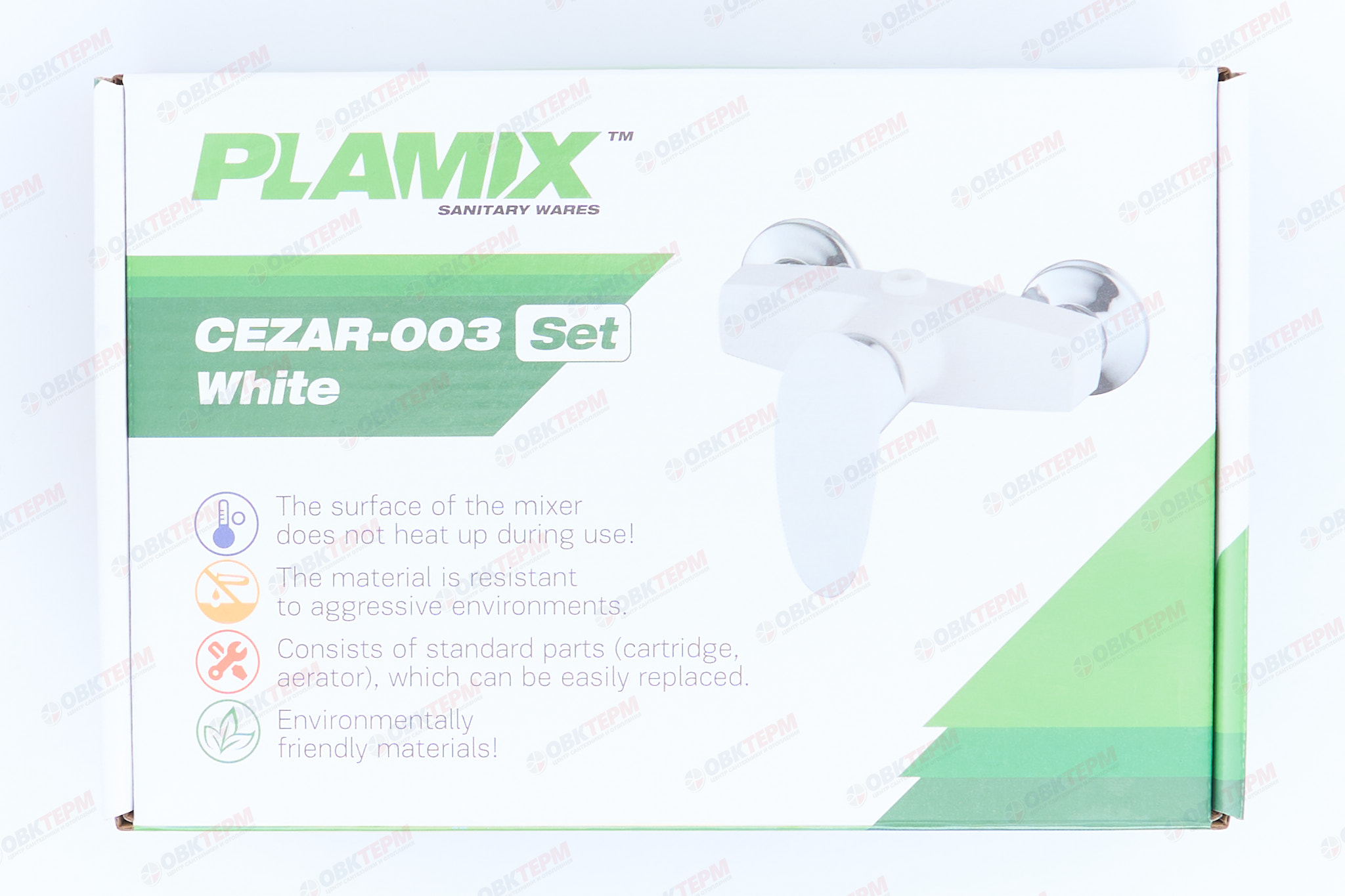 Смеситель д/душ.кабины PLAMIX CEZAR-003 SET White (с шлангом, лейкой и кронштейном) (20 шт/ящ) - миниатюра №6