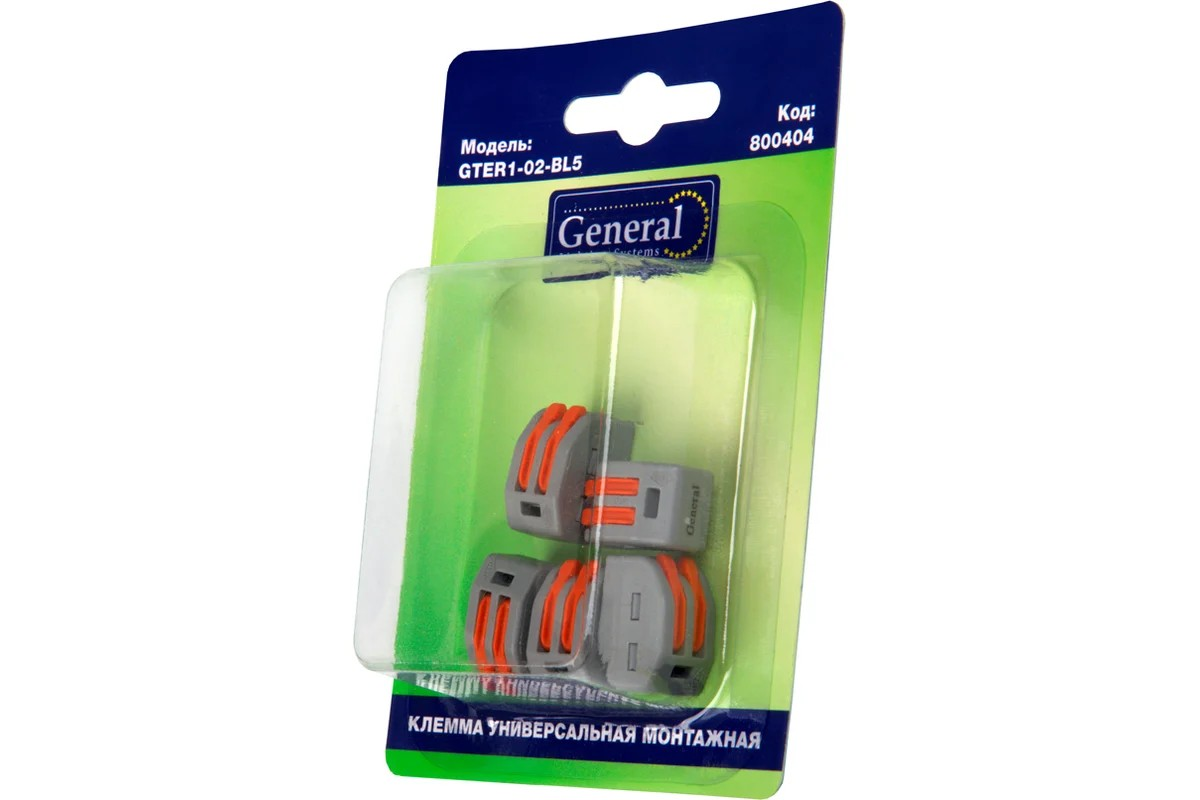 Клемма универсальная монтажная 2-проводная, 5шт General Lighting Systems GTER1-02-BL5 - Изображение №1