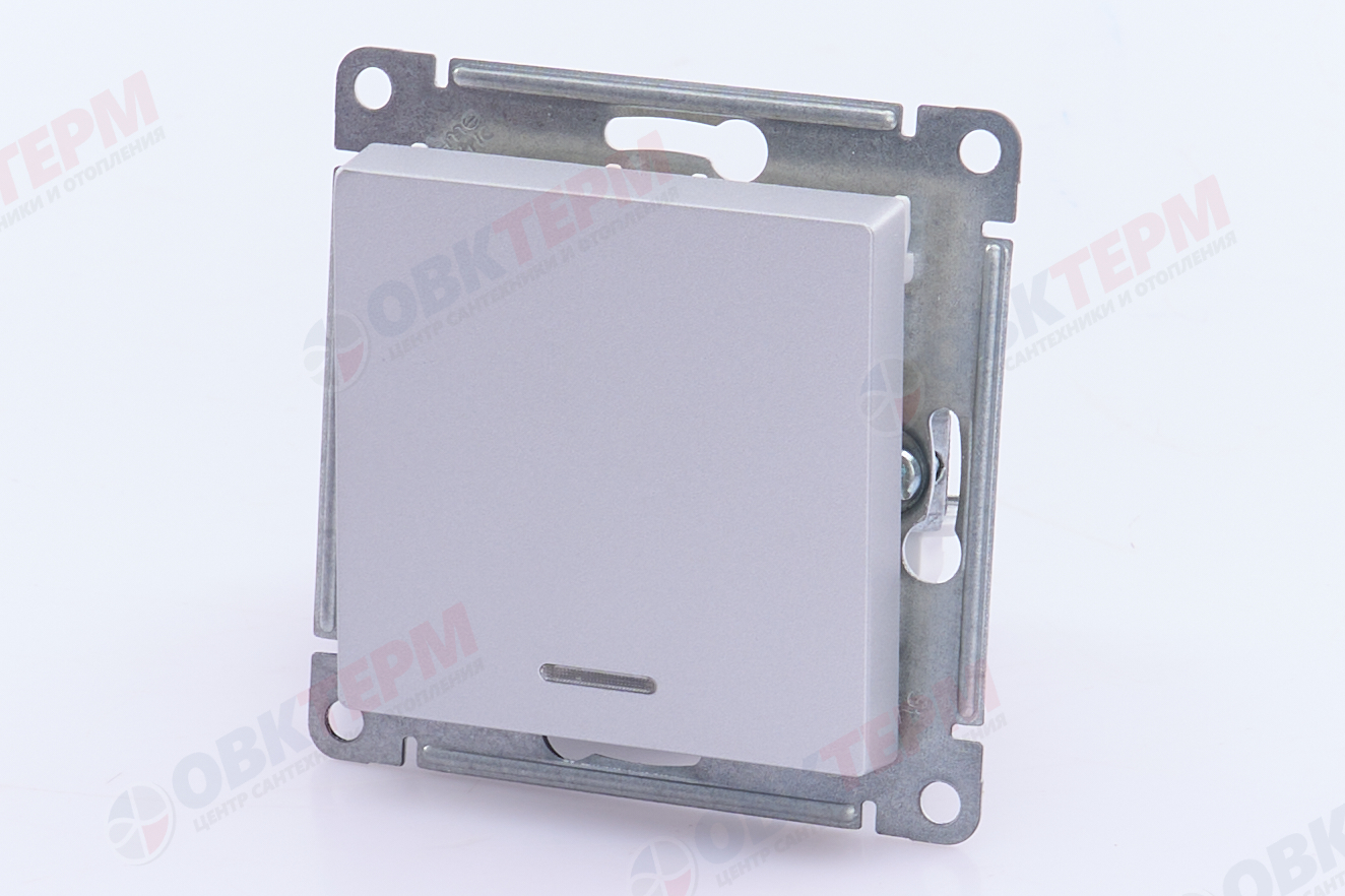 Выключатель 1-клавишный механизм с подсветкой сх.1 10АХ Алюминий AtlasDesign Systeme Electric - Изображение №2