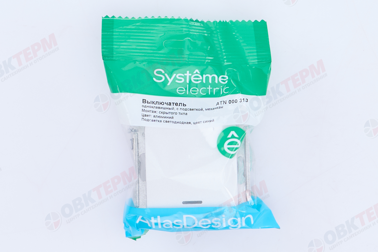 Выключатель 1-клавишный механизм с подсветкой сх.1 10АХ Алюминий AtlasDesign Systeme Electric - миниатюра №8