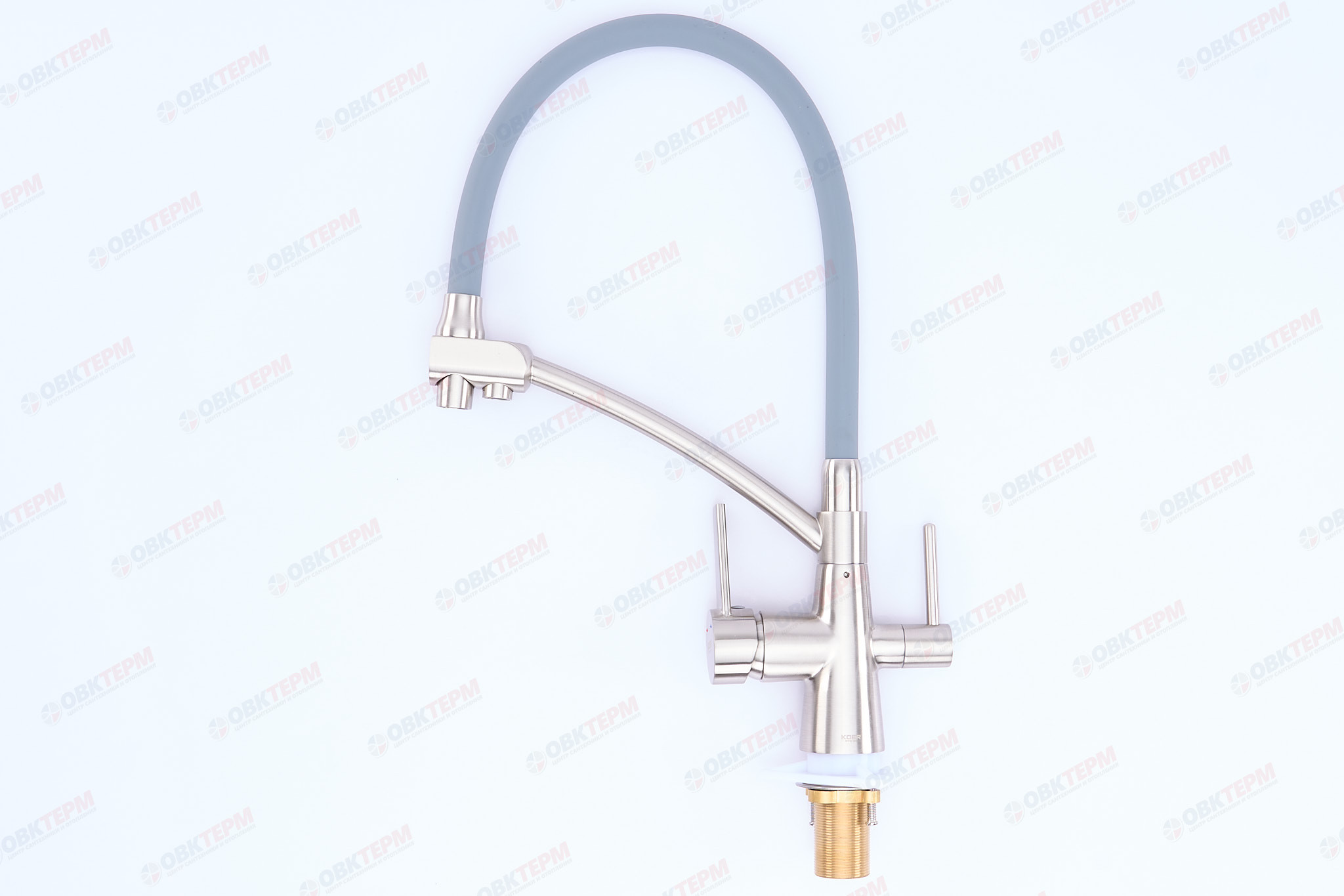 Смеситель д/кухни под ФИЛЬТР KOER KB-72003-02 (Цвет нерж+силик.излив серый) (8шт/ящ) - Изображение №1