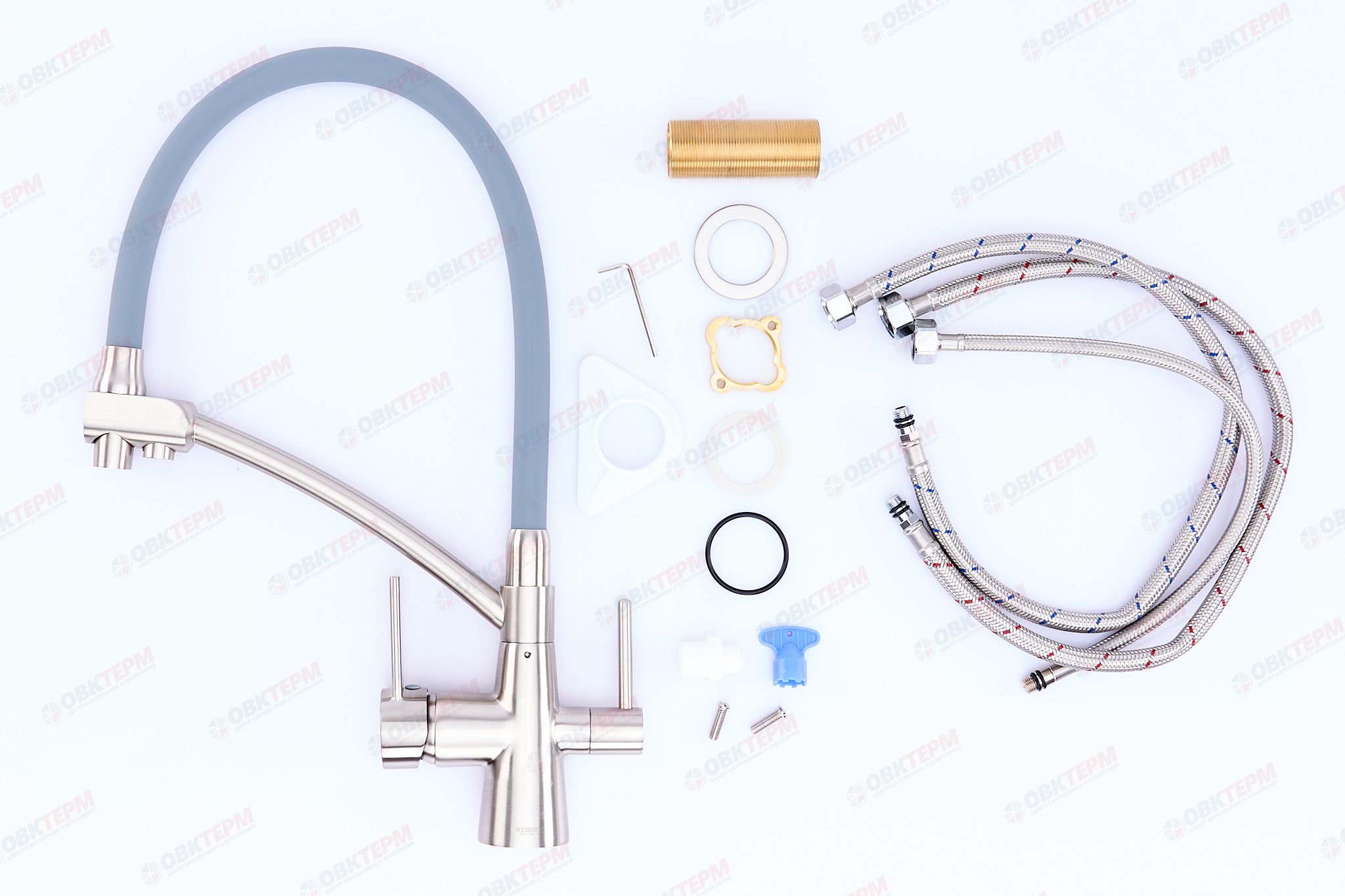 Смеситель д/кухни под ФИЛЬТР KOER KB-72003-02 (Цвет нерж+силик.излив серый) (8шт/ящ) - Изображение №2