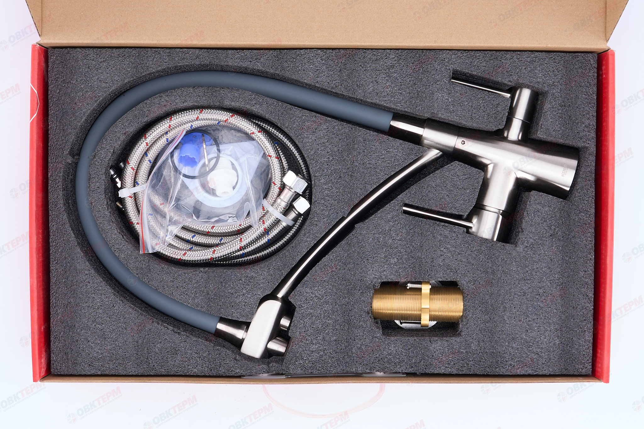 Смеситель д/кухни под ФИЛЬТР KOER KB-72003-02 (Цвет нерж+силик.излив серый) (8шт/ящ) - Изображение №4