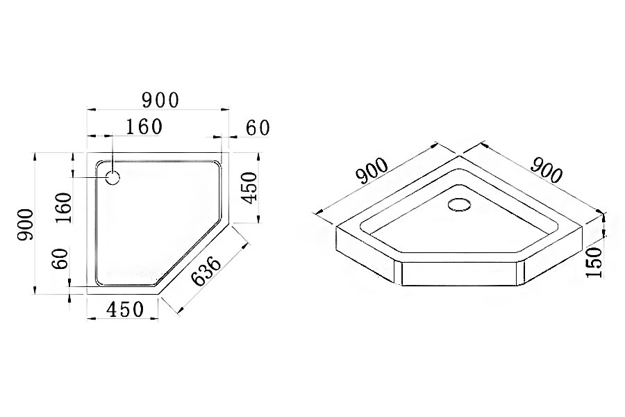 Поддон акриловый ABS12  90*90*15 трапеция (с сифоном) - Изображение №3