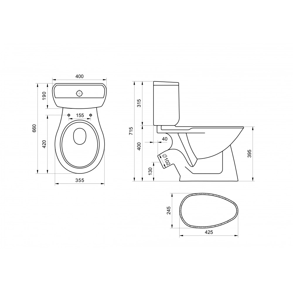 Унитаз-компакт SANTEK Бриз  (косой выпуск, 2 режима, крышка дюр.,ниж.подкл.)       Ш370*В780*Г653 - Изображение №4
