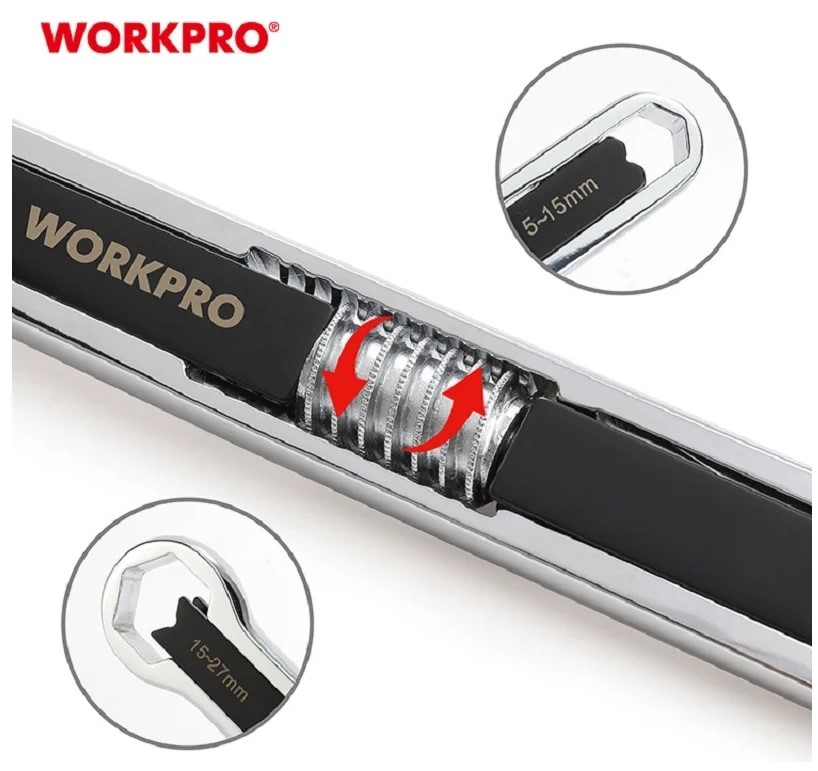 Ключ универсальный регулируемый гаечный (5 -27мм, 3/16"-1 1/16") метрич,дюйм WORKPRO, Китай - Изображение №3