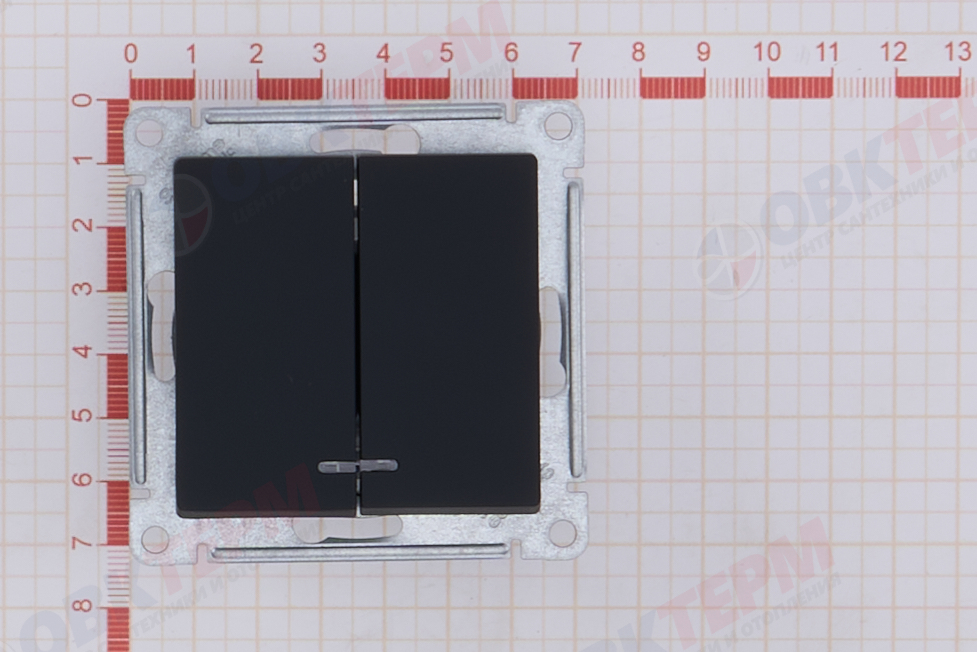 Выключатель 2-клавишный механизм с подсветкой сх.5 10АХ Карбон AtlasDesign Systeme Electric - миниатюра №7