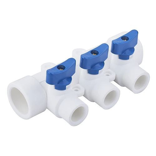 Коллектор с шаровым краном синий  32х20/3  БЕЛАЯ PP-R    (RTP) (18/1) - Изображение №1