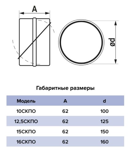 Соединитель круглых каналов d 150 мм с обратным клапаном Эра - Изображение №5