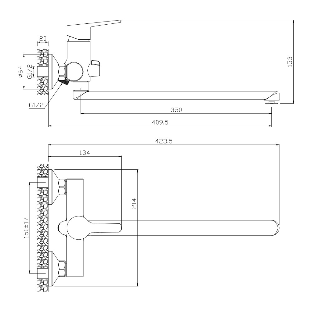 Смеситель д/ванны нерж/сталь ZERIX - FOX-006 (EURO)  8 шт/ящ - Изображение №2