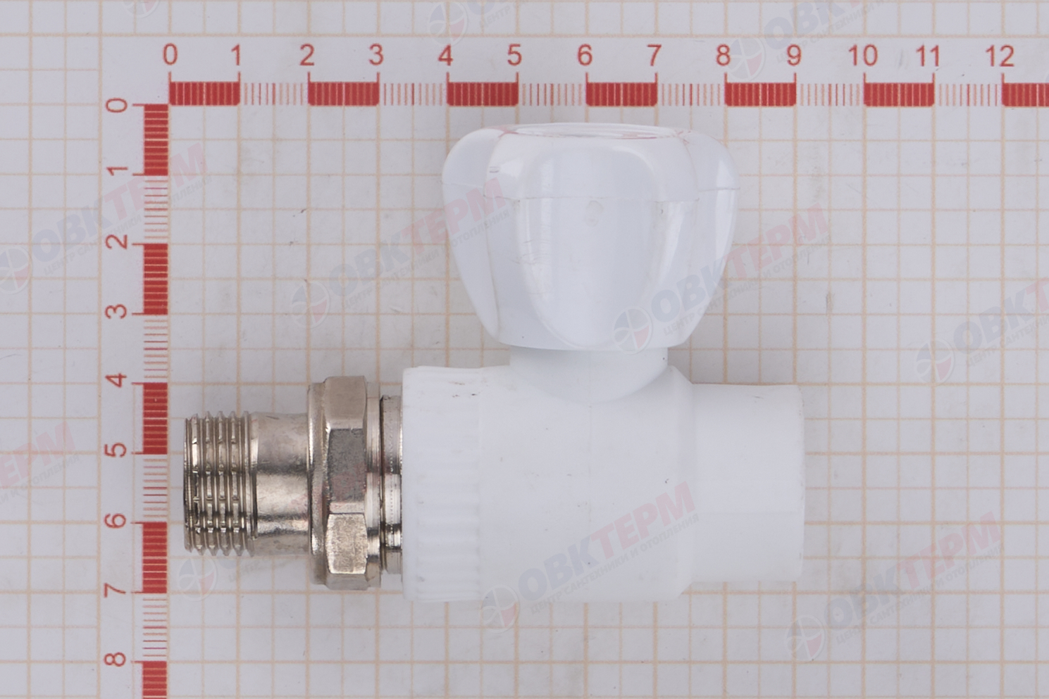 Кран шаровый радиаторный прямой 20х1/2" НР (латунный  шар) (белый) (60) (KALDE) - миниатюра №7