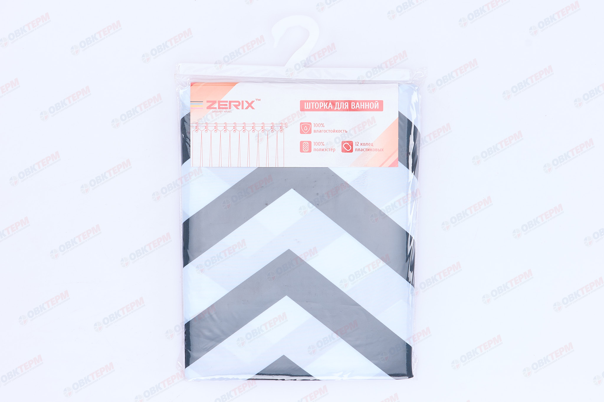 Штора для ванной из полиэстера (Узор черно-белый) ZERIX SCT-007-180x180 (36 шт/ящ) - Изображение №2