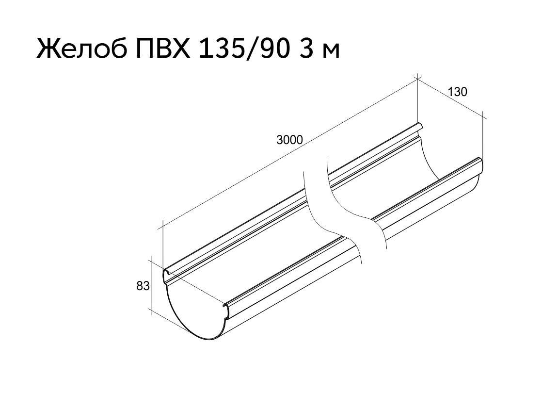 Желоб Дизайн 135 ПВХ Grand Line 3м графит (RAL 7024) (уп. 5шт) - Изображение №3