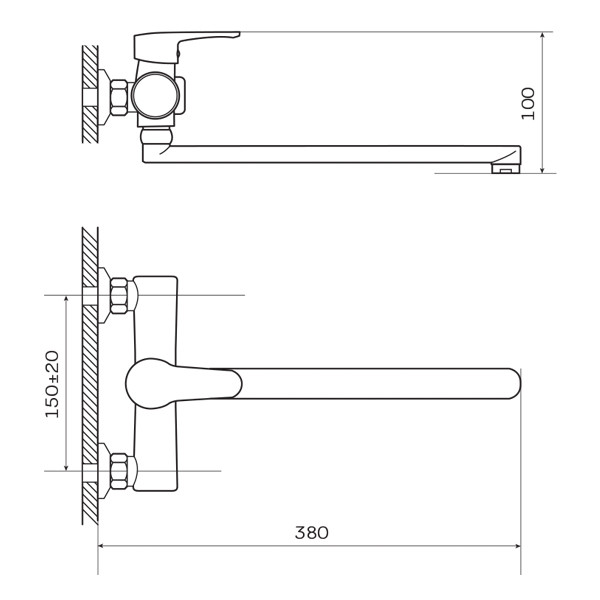 Смеситель д/ванны ZERIX PUD7 146 WHITE Ø40  (10 шт/ящ) - миниатюра №2