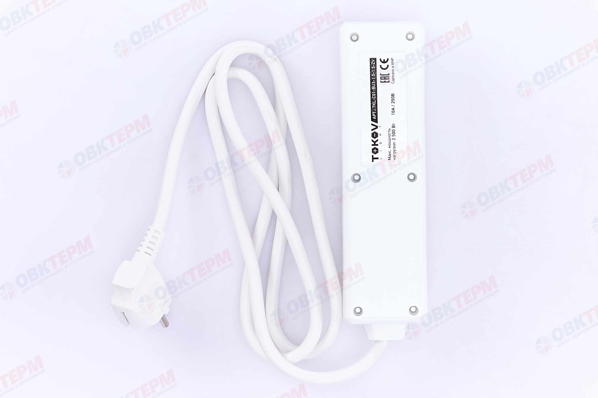 Удлинитель трёхместный 1,5м с/з с выкл., 3х1,5 10А, белый, TOKOV LIGHT - миниатюра №3